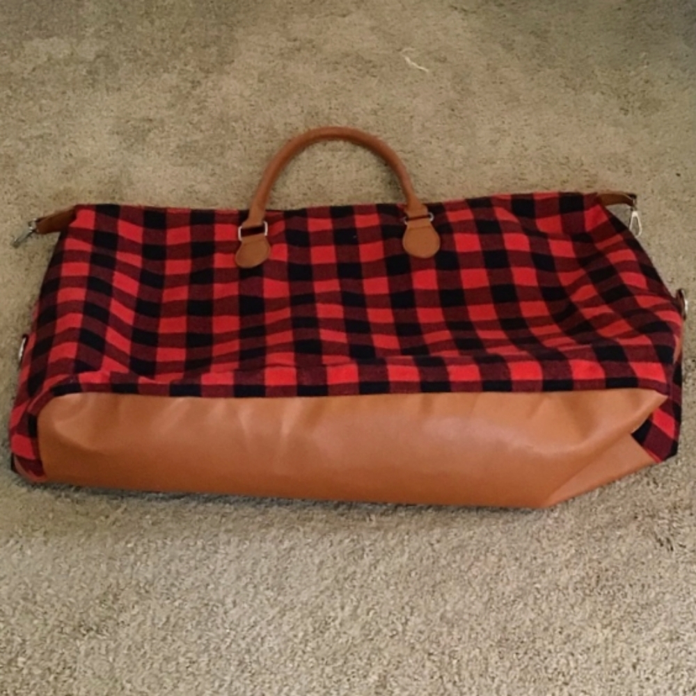 Barbados Leather Red Buffalo Plaid Large Bag